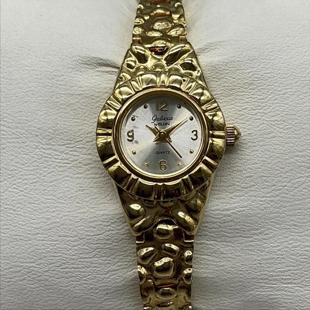 Vtg Elgin Galaxy Womens Watch 19mm Silver Gold Tone Bracelet New Battery 7.5